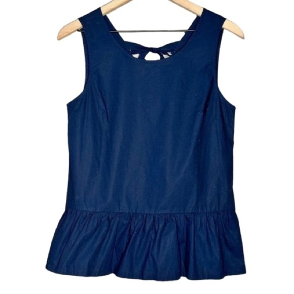 Women's XS J. Crew Peplum Tank Navy Blue Bows Sleeveless  Bow Tie - Picture 1 of 6